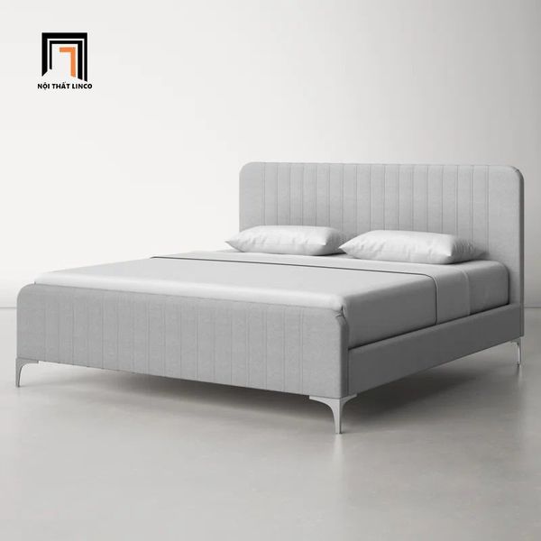 giường, giường ngủ 1m6 x 2m, giường ngủ bọc vải xám giá rẻ, giường ngủ chân inox bạc xinh xắn