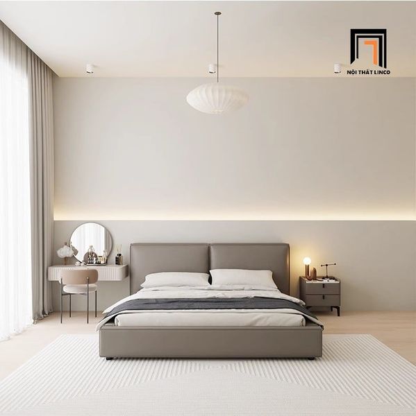 giường, giường ngủ, giường ngủ bọc da xám đậm, giường ngủ da công nghiệp, giường ngủ sang trọng