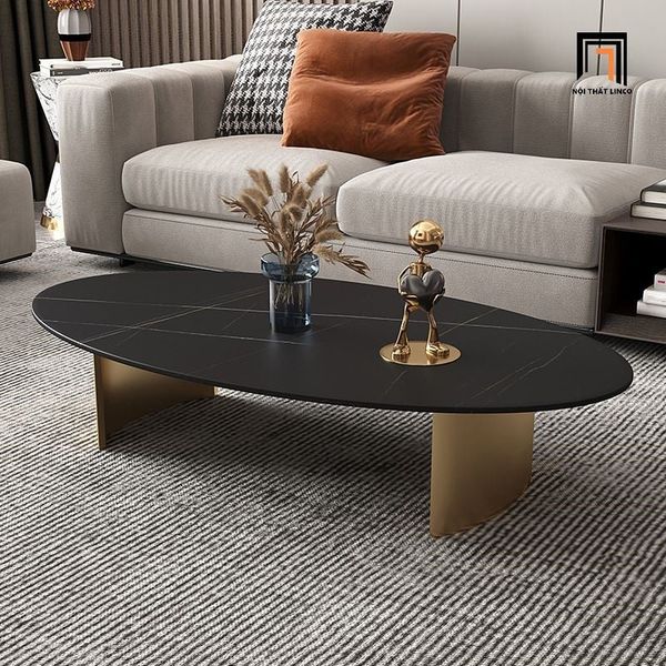 bàn trà mặt đá đen oval 1m x 60, bàn sofa phòng khách hiện đại cho gia đình