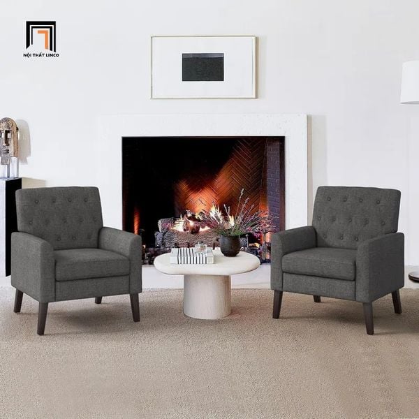 ghế sofa đơn màu xanh lá vải nỉ xinh xắn, sofa đơn giật nút đẹp phòng khách gia đình