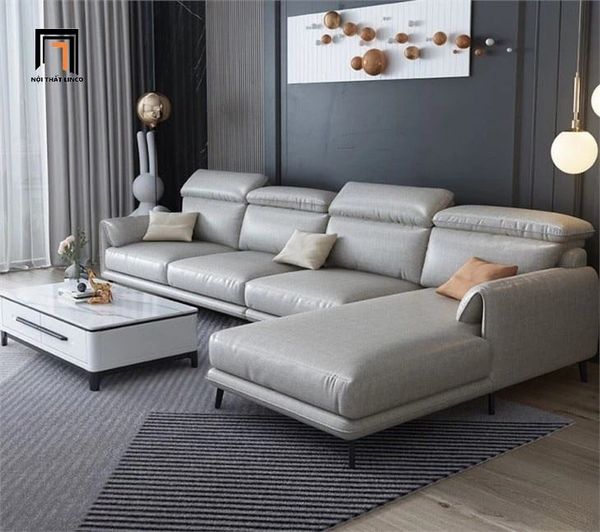 bộ ghế sofa góc L cho phòng khách, sofa chữ L da giả xám đậm 3m x 1m6