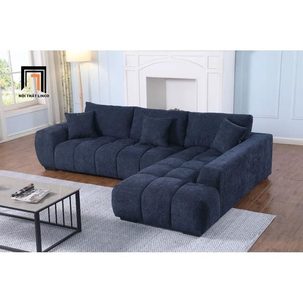 sofa góc L xám đậm vải nỉ, bộ ghế sofa góc gia đình thư giãn 2m4 x 1m6 đẹp