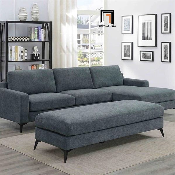 bộ ghế sofa góc L vải nỉ xám đậm, sofa góc 2m3 x 1m6 cho phòng khách chung cư