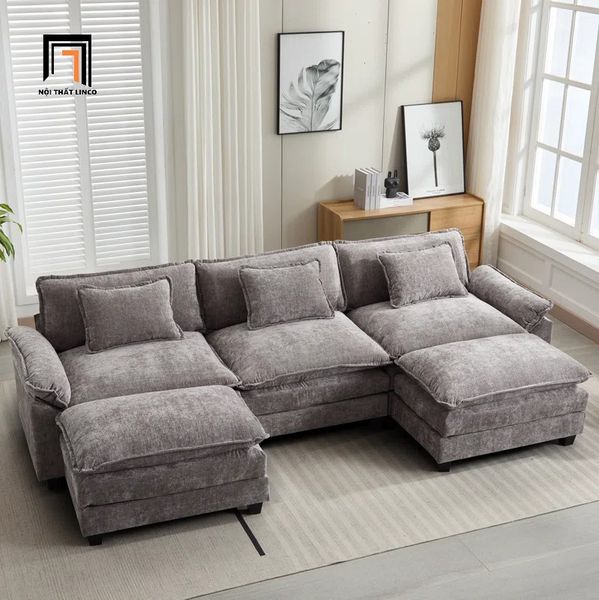 bộ ghế sofa chữ U vải nỉ xám than dài 2m5, sofa chữ U nhỏ cao cấp cho phòng khách
