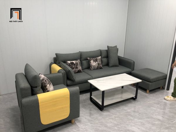 bộ ghế sofa văn phòng giá rẻ, set 2 ghế sofa màu xám lông chuột
