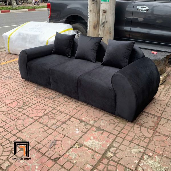 sofa băng, sofa văng, ghế sofa băng cong màu đen, sofa băng vải nhung dài 2m2, sofa băng sảnh chờ