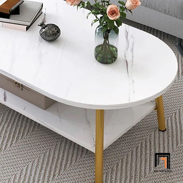 bàn sofa phòng khách mặt đá trắng 2 tầng, bàn sofa 1m xinh xắn cho nhà nhỏ