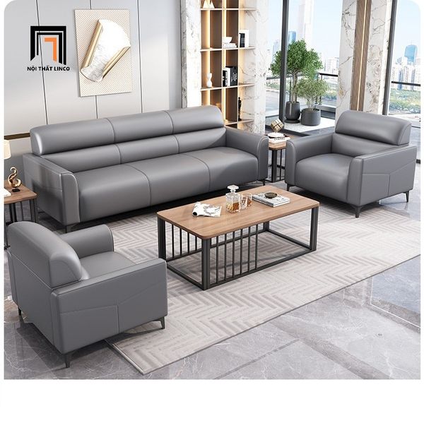 bộ ghế sofa da giả màu đen mờ, set ghế sofa văn phòng làm việc cao cấp