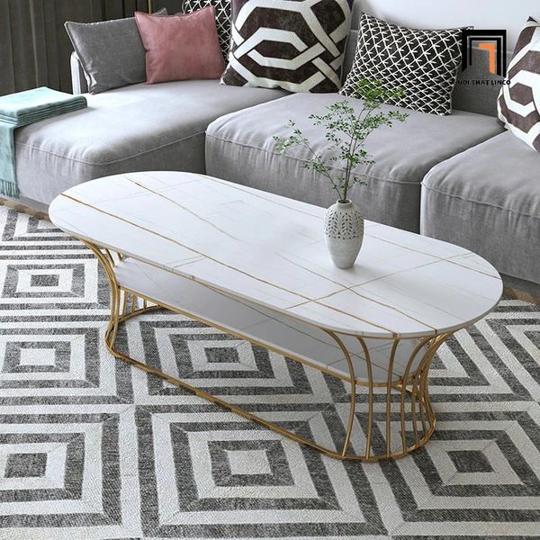 bàn sofa phòng khách oval mặt đá xám, bàn sofa 1m x 50 xinh xắn cho gia đình