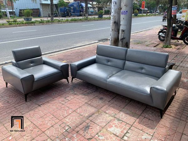 bộ ghế sofa phòng khách hiện đại, combo 2 ghế sofa gật gù bọc da giả xám