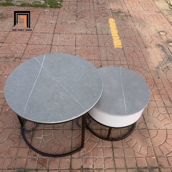 cặp bàn trà phòng khách xinh xắn, cặp bàn sofa mặt đá xám cho gia đình