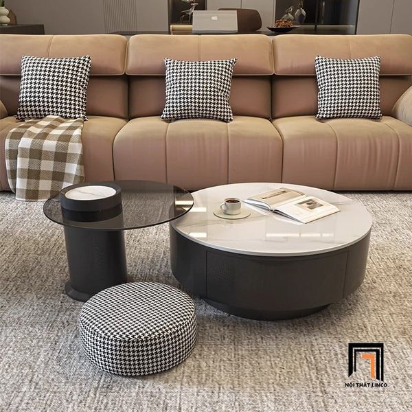 cặp 2 bàn sofa phòng khách hiện đại, cặp bàn sofa mặt tròn
