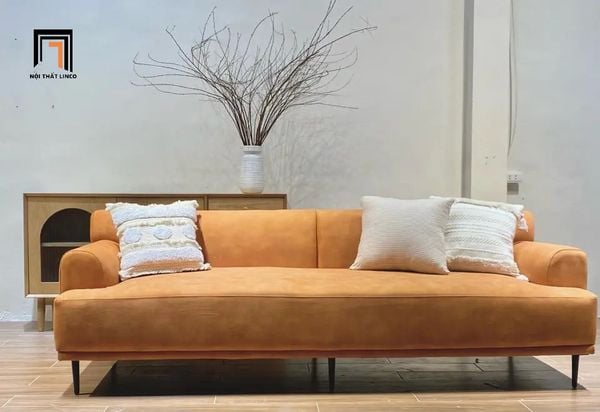 ghế sofa băng dài 2m2 màu trắng kem, sofa văng dài giá rẻ cho căn hộ chung cư, ghế sofa phòng khách vải nỉ