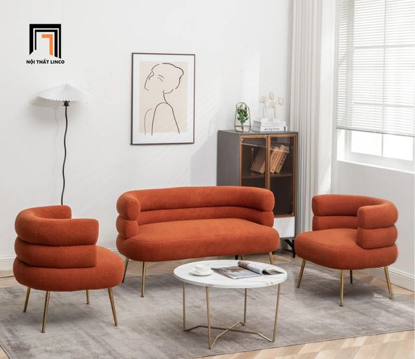 bộ ghế sofa vải lông cừu, set ghế sofa xinh cho shop tiệm trang trí