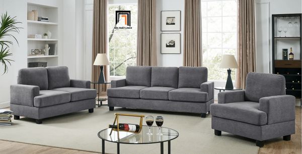 bộ ghế sofa phòng khách gia đình giá rẻ, set ghế sofa vải nỉ xám đen