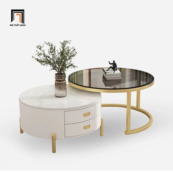 cặp bàn trà cho công sở tiếp khách, cặp bàn sofa đôi hình tròn xinh xắn