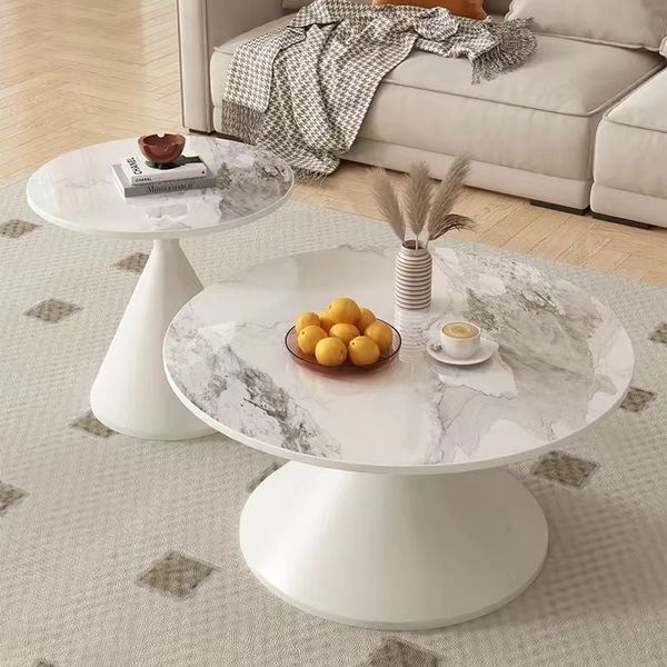 cặp bàn sofa mặt đá tròn, cặp 2 bàn sofa khung chân sắt xòe