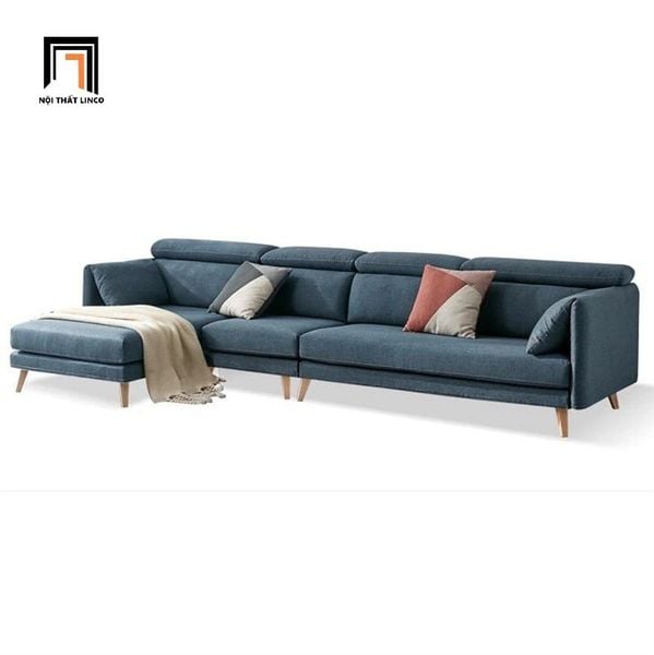 bộ ghế sofa góc L vải nỉ trắng kem, set ghế sofa góc phòng khách 3m x 1m6 kê đầu gật gù