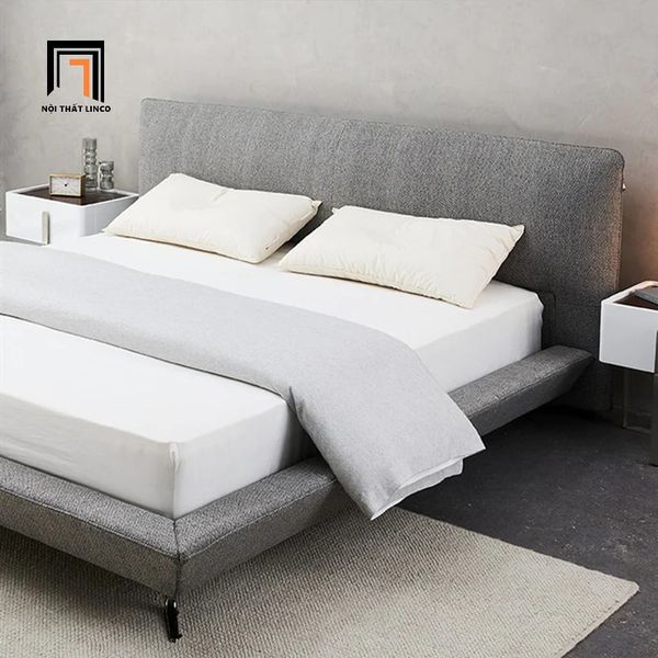 giường ngủ bọc vải nỉ xám 1m6 x 2m, giường ngủ hiện đại cho căn hộ chung cư