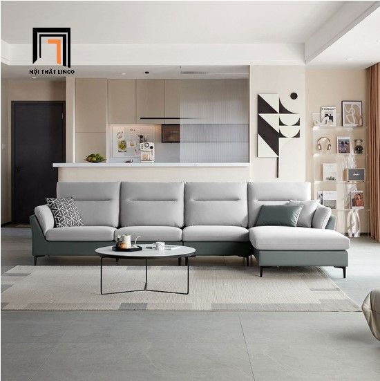 bộ ghế sofa góc L da công nghiệp, ghế sofa góc L phòng khách gia đình 3m x 1m6