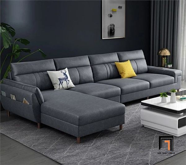 sofa góc L da xám đậm, bộ ghế sofa góc L phòng khách 3m x 1m6