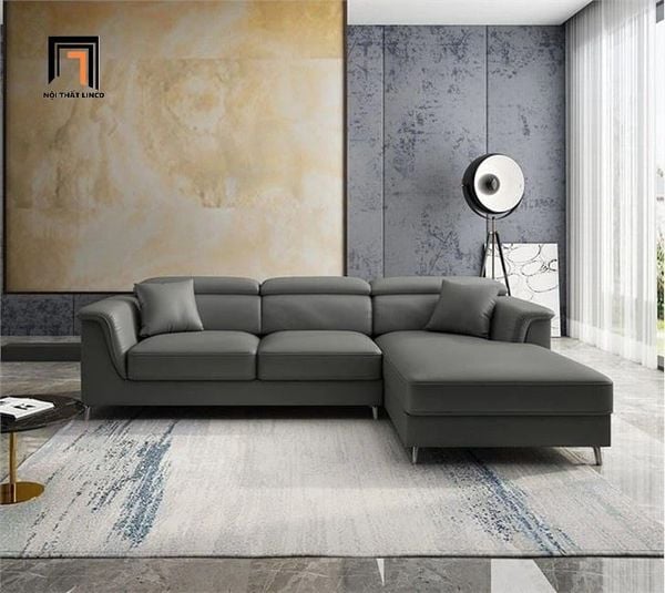 bộ ghế sofa góc L bọc da cao cấp, sofa góc phòng khách 2m4 x 1m6 da công nghiệp màu nâu