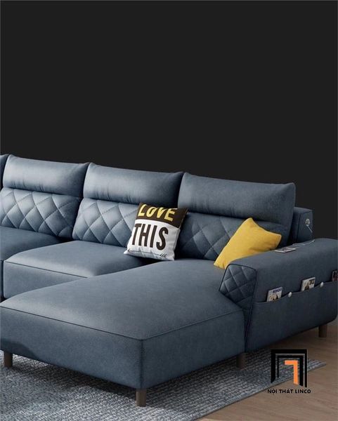 bộ ghế sofa góc L da giả 3m x 1m6, sofa góc phòng khách đẹp sang trọng