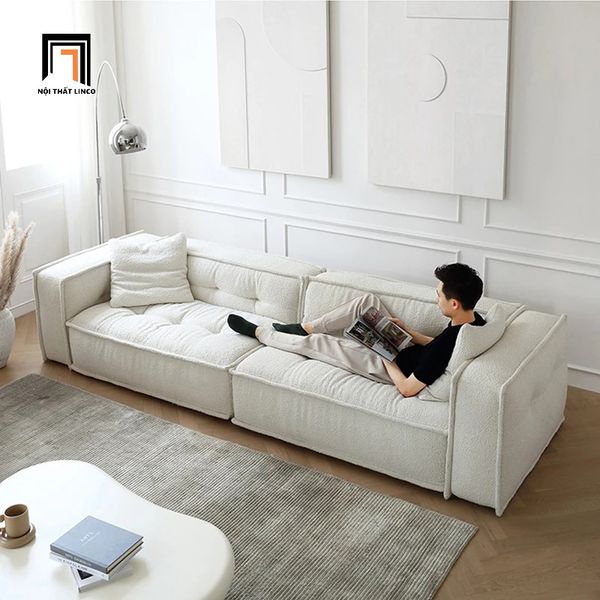 ghế sofa băng dài 2m4 vải lông cừu, sofa băng trang trí cho các cửa hàng, tiệm shop, ghế sofa văng xinh xắn