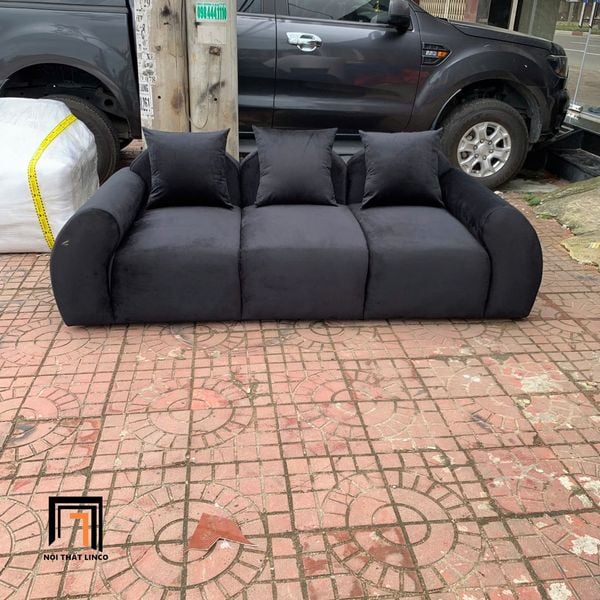 sofa băng, sofa văng, ghế sofa băng cong màu đen, sofa băng vải nhung dài 2m2, sofa băng sảnh chờ
