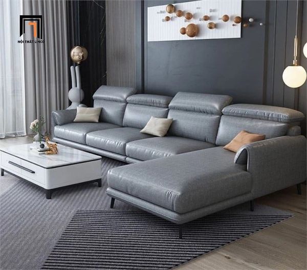 bộ ghế sofa góc L cho phòng khách, sofa chữ L da giả xám đậm 3m x 1m6