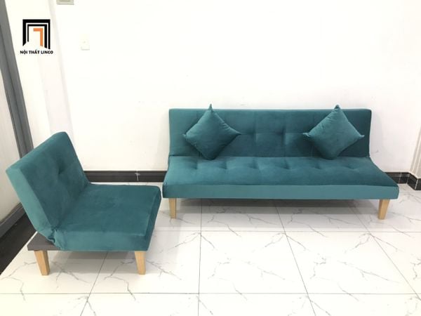 bộ ghế sofa nhỏ gọn, set ghế sofa màu xanh lá vải nhung giá rẻ