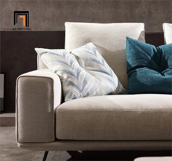 bộ ghế sofa góc L phòng khách lớn 3m x 1m6, sofa góc L xám trắng vải nỉ hiện đại