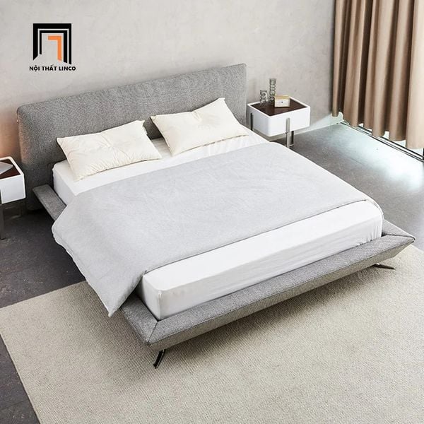 giường ngủ bọc vải nỉ xám 1m6 x 2m, giường ngủ hiện đại cho căn hộ chung cư