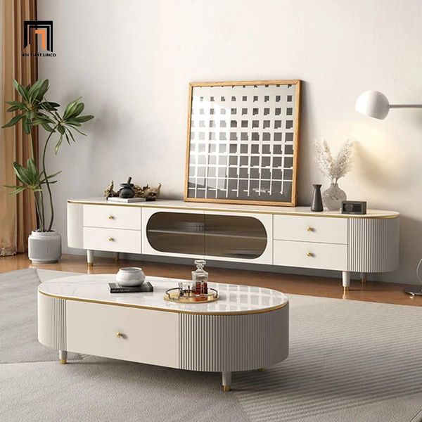 bàn trà hộc kéo trắng kiểu dáng hiện đại, bàn sofa mặt đá cho gia đình