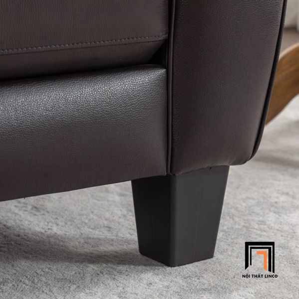 bộ 2 ghế sofa gia đình cao cấp, set ghế sofa màu nâu đen bọc da công nghiệp