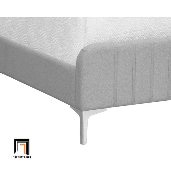 giường, giường ngủ 1m6 x 2m, giường ngủ bọc vải xám giá rẻ, giường ngủ chân inox bạc xinh xắn