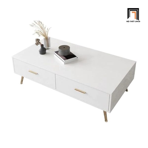 bàn trà mặt đá trắng khung ván gỗ, bàn trà 1m x 50 2 hộc kéo xinh xắn