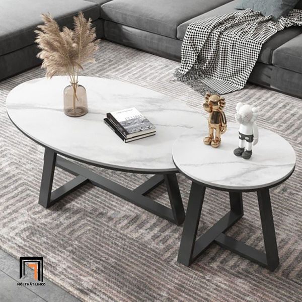 bàn sofa xinh xắn mặt đá 80cm cho sảnh chờ, bàn trà mặt đá oval đẹp