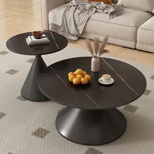 cặp bàn sofa mặt đá tròn, cặp 2 bàn sofa khung chân sắt xòe