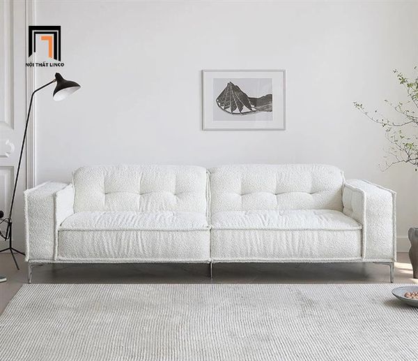 sofa, ghế sofa, sofa băng vải lông cừu, ghế sofa màu trắng kem, sofa băng 2m1, sofa phòng khách trẻ trung