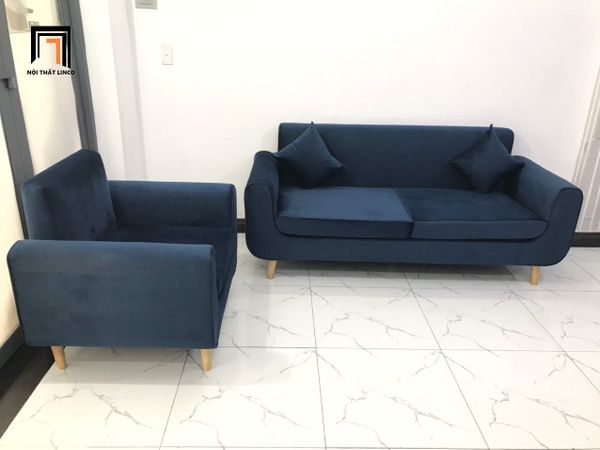bộ ghế sofa văng phòng khách giá rẻ, combo 2 ghế sofa màu xanh đậm vải nhung