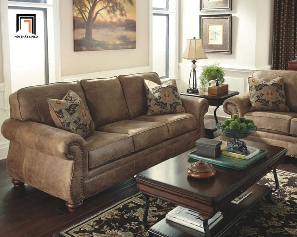 bộ ghế sofa phong cách tân cổ điển, set ghế sofa sang trọng bọc da giả