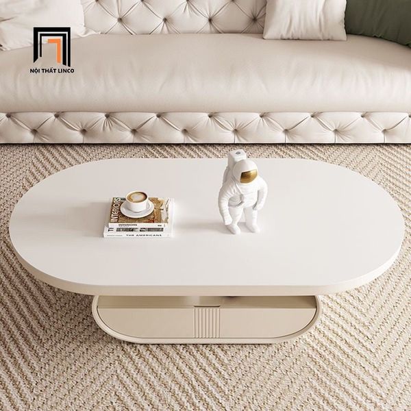 bàn sofa phòng khách oval mặt đá trắng, bàn sofa 1m1 x 60 kiểu cong đẹp