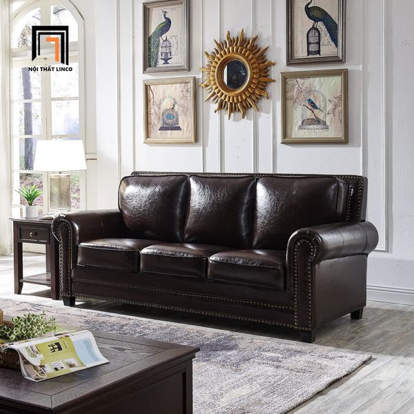 bộ ghế sofa phòng khách cao cấp, set ghế sofa kiểu dáng tân cổ điển màu nâu đen