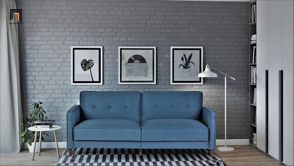 ghế sofa băng giường gấp gọn 1m9, sofa giường thông minh màu xanh dương vải bố