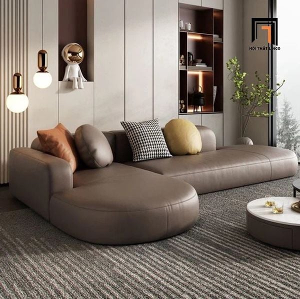 sofa góc chữ L nệm cong, sofa góc phòng khách 2m5 x 1m5 da giả đẹp