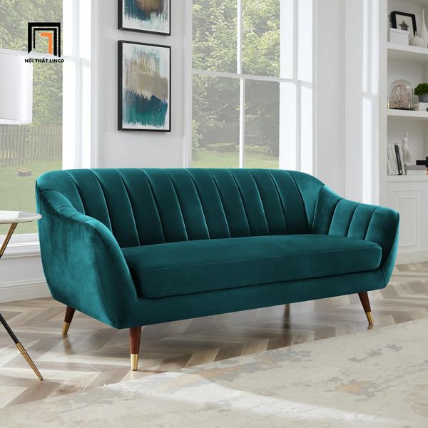bộ ghế sofa sang trọng vải nhung màu xanh đậm, set ghế sofa cho shop tiệm giá rẻ
