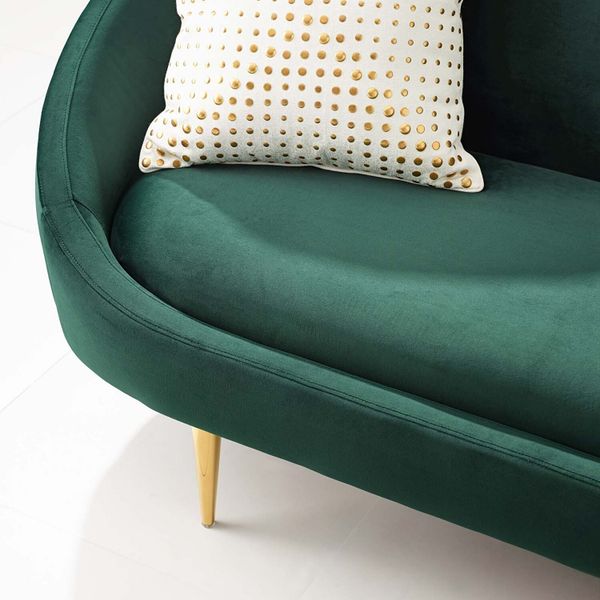 ghế sofa băng cong dài 2m2, sofa văng vải nhung màu xanh lá, ghế sofa cong cho shop tiệm