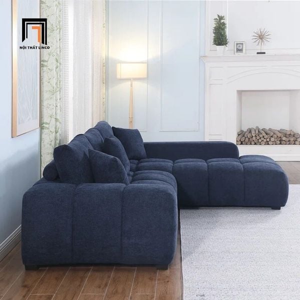 sofa góc L xám đậm vải nỉ, bộ ghế sofa góc gia đình thư giãn 2m4 x 1m6 đẹp