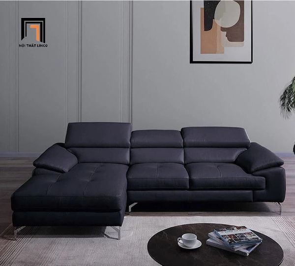 bộ ghế sofa góc L da giả nâu 2m5 x 1m6, sofa góc phòng khách gia đình cao cấp